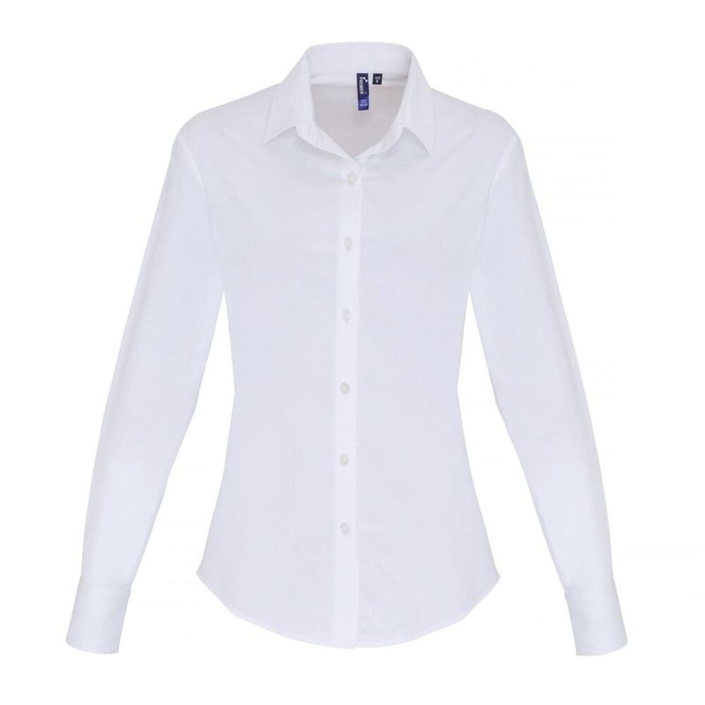 Premier Womens/Ladies Stretch Fit Poplin Long Sleeve Blouse / White